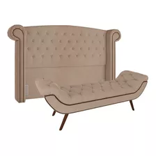 Cabeceira Cama Box Casal Queen 160cm Provença Com Calçadeira Cor Creme