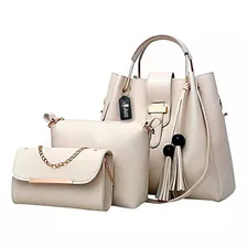 Set 3 Bolsas Bandolera Mujer Cosmetiquera Cartera Crossbody Color Blanco