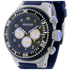 Relógio Magnum Masculino Multifunção Ma34012f Aço Grande Cor Da Correia Azul Cor Do Bisel Preto Cor Do Fundo Preto