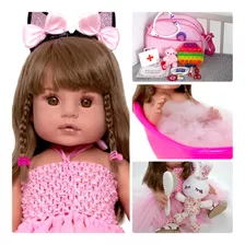 Boneca Bebe Reborn Realista Bailarina Fada Madrinha Castanho