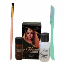 Kit De Henna Profissional Com Navalha Pincel Chandra 1,5g Pó Cor Castanho Médio