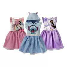 Kit 3 Vestidos Disney Minnie, Stitch, Isabela