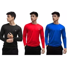 Kit 3 Camisa Térmica Masculina Uv Manga Longa Promoção