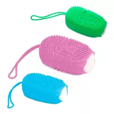 Bucha Esponja Escova De Banho Silicone Com Porta Sabonete