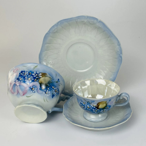Jogo Bule E Xícaras De Chá Porcelana Pintada À Mão 54 Peças Azul Celeste 8