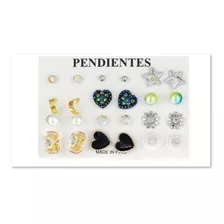 Set 12 Aretes Fantasía Perlas Y Otros Mujer O Niña