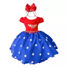 Vestido Mulher-maravilha Infantil Festa Vermelho Azul