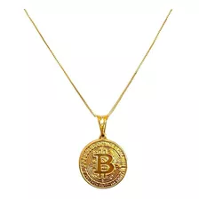 Corrente Masculina Banhado Ouro 18k +pingente Bitcoin Cripto