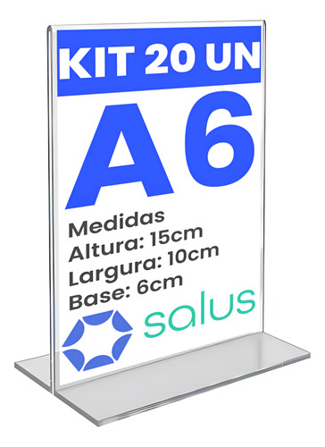 Kit 20 Display Acrílico T A6 Expositor Para Mesa Balcão Pix Cor Transparente