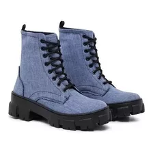 Bota Coturno Feminino Blogueira Tratorada Lançamento Jeans