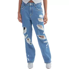 Calça Jeans Lança Perfume Reta Relax High Ai23 Azul Feminino