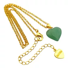 Colar Folheado Ouro 18k Coração Pedra Natural Quartzo Verde