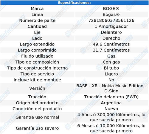 1 Amortiguador Gas Der Del 206 L4 1.4l 00 Al 09 Boge Bogas Foto 2