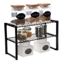 Organizador Rack Armário E Despensa De Cozinha 3 Níveis Cor Preto