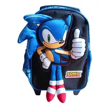 Mochila Infantil Sonic 3d Con Carro 30 Cm