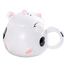 Taza Tazon De Ceramica Con Forma Gatito Cuchara Paw Kawai