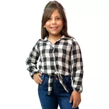 Camisa Infantil Flanela Menina Xadrez Amarração Moda Junina