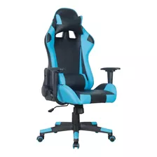 Silla De Escritorio Helitec 5723 Gamer Ergonómica Negra Y Celeste Con Tapizado De Cuero Sintético