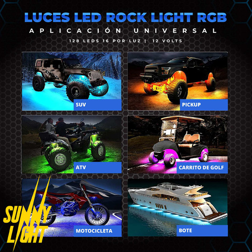 8 Luces Led Rgb Rock Light Bluetooth Jeep Rzr Offroad Autos Foto 4