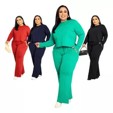 Conjunto Feminino Moletinho Calça E Blusa Plus Size Social I