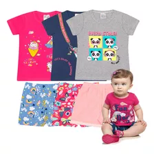 Roupa Infantil Menina Verão Kit 3 Conjuntos Básicos Lindos 