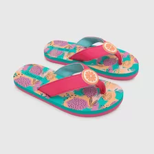 Hawaiana De Niñas Playa Estampada Flores Fucsia (28 A 38)