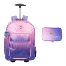 Kit Escolar Capricho Lantejoula Mochila De Rodas + Estojo