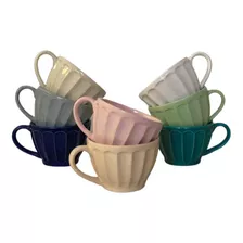 Taza Ceramica Vintage Colores Pasteles Desayuno Bebida