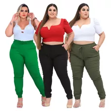 Kit Com 3 Calça Jogger Plus Size Com Bolsos E Cordão Inverno