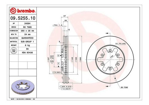 Disco Delantero Nissan Pickup Doble Cab 1988 Al 1994 Brembo Foto 2