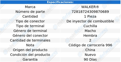 Conector Inyector Combustible 911 6 Cil 3.6l 02 Al 05 Walker Foto 3