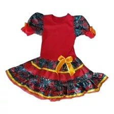 Vestido Caipira Junino Infantil Muito Chic Com Renda E Laço