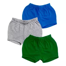 Shorts Bebe Meia Malha Algodão Kit 3 Tapa Fralda Liso Básico