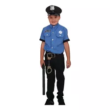 Fantasia Masculina Infantil Policial Completa Azul/preto