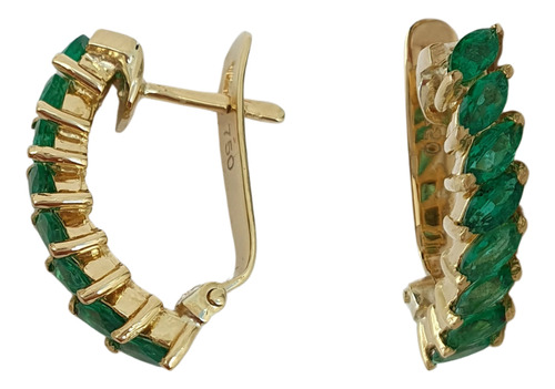 Brinco Meia Argola De Ouro 18k 750 E Esmeraldas 3,84ct Amarelo
