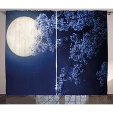 Ambesonne Cortinas De Cielo, Luna Llena Con Flor De Cerezo Y