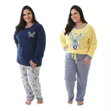 Kit 2 Pijamas Longo Plus Size Atacado Blusa E Calça Comprida