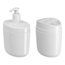 Set X2 Dispensador Jabón Liquido Y Porta Cepillos Plástico