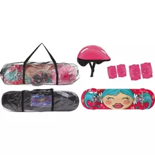 Skate Com Kit Proteção Infantil Estampa Menina Completo