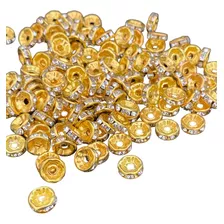 100u Rondelle Strass Dourado 8mm Miçanga Bijuteria Entremeio