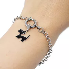 Conj Pulsera Rolo Cierre Marinero Y Gatito Negro Gato Acero 