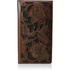 Ariat Men's Tonal Brown Floral Inlay Rodeo Wallet, One Size