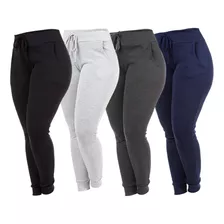 Kit 3 Calças Feminina Cintura Alta Com Bolso Tipo Legging