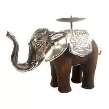 Antigo Castiçal Oriental Elefante Em Resina E Metal - C 8039