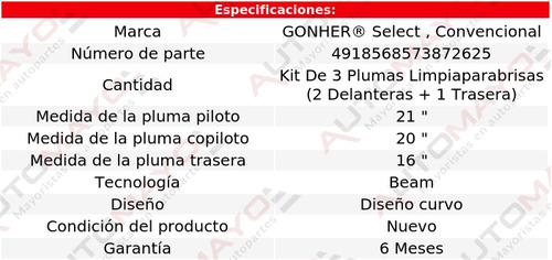 3 Plumas Limpiadoras 21   20   Y 16   Gonher V40 Volvo 99-01 Foto 3