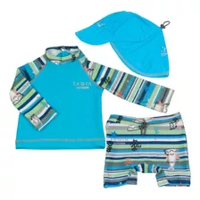 Remera Proteccion Uv Bebe+ Boxer + Gorra Cubre Nuca Tiburon