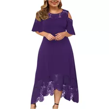 Vestido De Mujer U6 Color Sólido Talla Grande Cuello Redondo