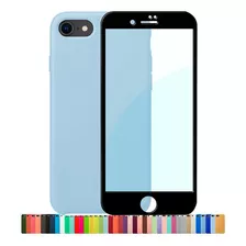 Capa Capinha Silicone Compatível iPhone 7 8 Se + Película 3d Cor Azul Bebê Nome Do Desenho Película Preta