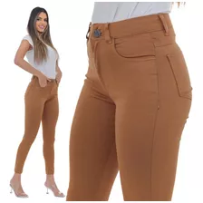 Calça Feminina Jeans Sarja Colorida Cintura Alta Modeladora