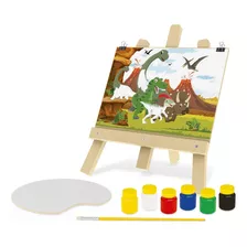 Kit Pintura Infantil Desenho Dinossauro + Cavalete E Tinta